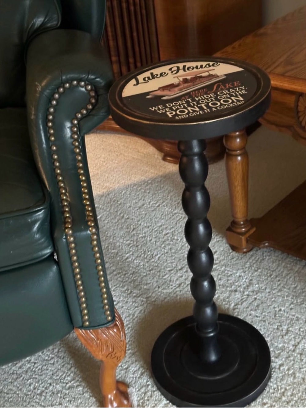 Cabin/Lake Home/ Lodge Wooden Pedestal Upcycled Drink Table